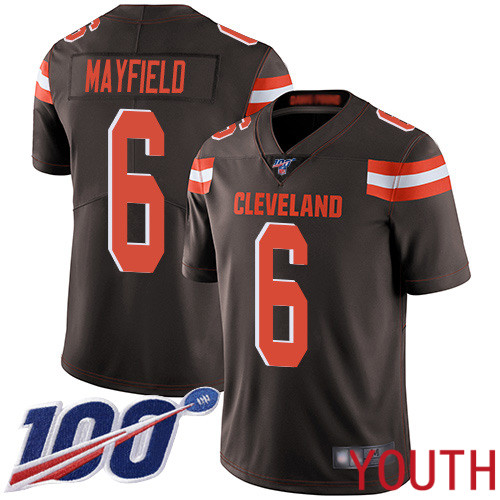 Cleveland Browns Baker Mayfield Youth Brown Limited Jersey #6 NFL Football Home 100th Season Vapor Untouchable->youth nfl jersey->Youth Jersey